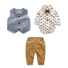 Newborn Boy Clothing Sets Cotton Gentleman Autumn Spring Fashion Plaid Rompers + Pants + Vest Baby Outfits 0-24M KB8082 2024 - buy cheap