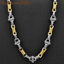Sunnerleas-collar de acero inoxidable para hombre y mujer, cadena de eslabones bizantinos geométricos de 11mm, Color plateado, chapado en oro, SC67 N 2024 - compra barato