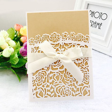 50pcs White Elegant Rose Flora Laser Cut Wedding Invitations Card Customize Print With Ribbon Wedding Decoration Party Supplies 2024 - buy cheap