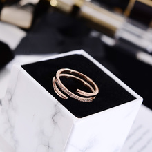 YUN RUO-anillo abierto de cristal de 3 capas para mujer, sortija de acero de titanio, Color rosa dorado, para fiesta, 2018 2024 - compra barato