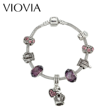 VIOVIA модный серебряный ювелирный браслет с подвесками в виде сердца и браслеты с бусинами в форме короны для женщин B16116 2024 - купить недорого