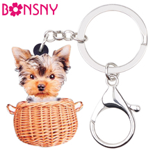 Bonsny Acrylic Basket Yorkshire Dog Key Chains Keychains Rings Cute Animal Fashion Jewelry For Women Girls Teens Charms Gift Hot 2024 - buy cheap