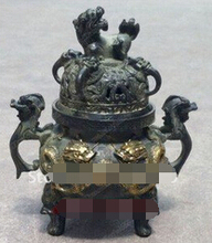 free shipping Chinese Folk Collection Bronze Copper Gilt Dragon Statues lucky Incense Burner 2024 - buy cheap