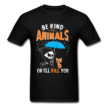 Skull T-shirt Man Grim Reaper Tees Cat Tops Be Kind To Animals Or I'll Kill You 100% Cotton T Shirt Men Hip Hop Crewneck TShirt 2024 - buy cheap