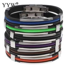 2022 Fashion Wristband Black With Nylon Cord Punk Rubber Silicone Stainless Steel Men Bracelets Bangles Pulseras Hombre Caucho 2024 - buy cheap