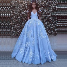 V Neck Beautiful Baby Blue Prom Dresses With Lace Appliques Off The Shoulder Floor Length Elegant Formal Party Gowns 2024 - buy cheap