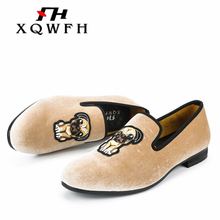 XQWFH 2018 New Style Men Velvet Loafers Fashion Embroidered Men's Dress Shoes Party and Wedding Men Shoes 2024 - buy cheap