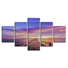 Framed Canvas Prints Painting Wall Art Living Room Home Decor Lake Poster 5 Piece Sunset Wooden Bridge Seascape Pictures 2024 - buy cheap