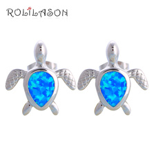 Brincos tartaruga colorida rolilason opala de fogo azul, presente para mulheres joias da moda oe545 2024 - compre barato
