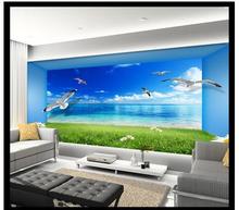 Papel de parede com foto personalizada 3d, murais para sala de estar, vista do mar, espaço bela seagull, parede de fundo de tv 2024 - compre barato