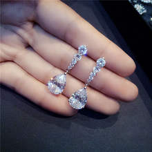 Fashion Female Crystal Water Drop Earrings 925 Sterling Silver White Stone Earrings Boho Wedding Jewelry Long Dangle Earrings 2024 - buy cheap