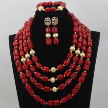 Женский костюм в дубайском стиле, комплект свадебных украшений, ожерелье и серьги из красных коралловых бусин, CNR581 2024 - купить недорого