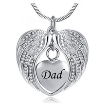 JJ007 Free Engraving Dad/Mom/Son/Grandma/Grandpa/Husband In My Heart Cremation Urn Necklace With Crystal Wing Memorial Jewelry 2024 - buy cheap