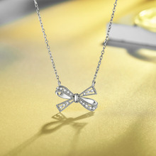 Shinning Crystal Bowknot Necklace for Women 925 Sterling Silver Pendant Chain Female Couple Gift Wedding Jewelry 2024 - buy cheap