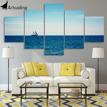 HD print 5 piece canvas painting calm sea sailing boat seascape wall picture for living room free shipping XA-2148A 2024 - buy cheap