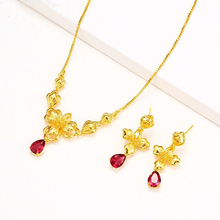 MxGxFam Gift For Christmas Red CZ Pendant Necklace and Drop Earring Jewelry set For Women 24 K Pure Gold Color High Quality AAA+ 2024 - buy cheap