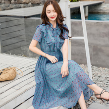 2019 verano nuevo fresco y dulce Polka Dot vestido de gasa playa vacaciones playa vestido de moda temperamento coreano mujeres vestidos de fiesta 2024 - compra barato