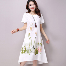 Plus Size Women Dress Summer Elegant Short Sleeves Beach Dresses Casual Round Neck Flower Print Dress  RE2299 2024 - buy cheap