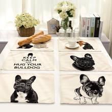 42x32cm French Bulldog Print  Cotton Linen  Placemat Insulation Dining Table Mat Bowls Coasters Kitchen Accessories Decor 2024 - buy cheap
