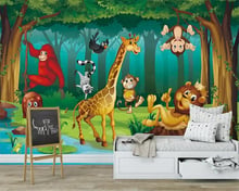 Esteira de parede personalizada foto, mural de fantasia animal, floresta, desenhos animados, quarto das crianças, pintura decorativa 3d papel de parede 2024 - compre barato