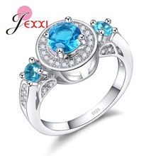 Classic AAA Cubic Zirconia Finger Rings 925 Sterling Silver Wedding Rings For Female Austrian Blue Crystal Round Ring Anel 2024 - buy cheap