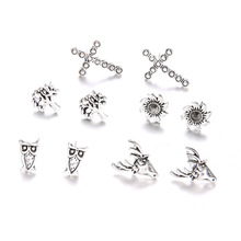 60 Pairs/lot Owl Cross Elk Sun Tree Small Stud Earrings Set Men Women Girl Geometric Jewelry Antique Silver Color Animal Earring 2024 - buy cheap