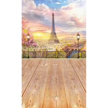 Фон с Эйфелевой башней для свадебной фотосъемки с изображением Города Парижа закат уличные огни розовые цветы фото фон деревянный пол 2024 - купить недорого