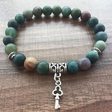 Pulsera de cuentas redondas de 8MM, brazalete de indiaágata mate, colgante de llave de amor de piedra Natural, brazaletes de cuentas de Yoga Mala, pulseras de oración 2024 - compra barato