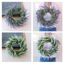 Artificial Lavender Wreaths on Twig Base Garland Front Door Wall Home Decorations Hanging Ornament Wedding Supplier 2024 - buy cheap