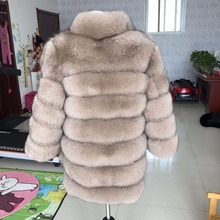 Casaco de pele de raposa verdadeira, jaqueta comprida e quente para inverno feminina com gola 2024 - compre barato