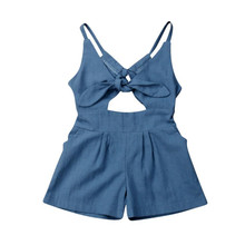 1-6Y Summer Fashion Kids Baby Girl Romper Sleeveless Sling V-Neck Bow Playsuits Solid Front Hollow Out Backless Girl Clothes 2024 - buy cheap