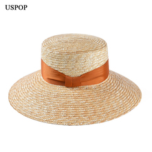 USPOP New summer sun hat for women female vintage flat top natural straw hat wide brim bow beach hat 2024 - buy cheap