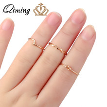 QIMING 2018 новый дизайн волнистое кольцо с узлом кулон летние ювелирные изделия в стиле бохо Золотые женские кольца на палец минимализм простое кольцо 2024 - купить недорого