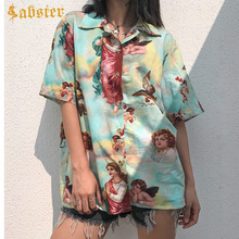 Mulheres Verão Cardigan Manga Longa Anjo Print 'Mulheres Blusa Camisa de Manga Curta Casuais Solta Blusa Mulheres XZ516 2024 - compre barato