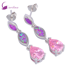 Dangle Earrings Stamp Silver Color Jewelry Fashion Pink Opal Earrings Pink Morganite Earrings For Womens E380 2024 - buy cheap