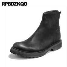 High Quality Vintage Genuine Leather Shoes Designer Short Zipper Autumn Winter Men Boots With Fur Lined Ankle Full Grain 2021 2024 - buy cheap