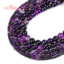 Natural Stone Purple stripe Agates Onyx Round Loose beads 4 6 8 10 12 MM Charm beads Diy jewelry making 2024 - buy cheap