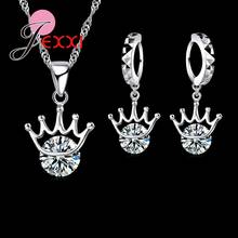 925 Sterling Silver Crystal Crown Necklace Drop Earrings for Women Bridal Wedding Jewelry Sets 2024 - buy cheap