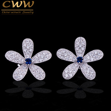 2020 New Fashion Ladies Jewelry White Gold Color Big Cubic Zircon Women Earrings with Blue Green Red Crystal Stones CZ265 2024 - buy cheap