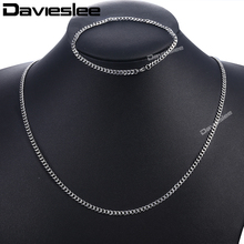 Davieslee Jewelry Set For Men Silver Color Stainless Steel Curb Cuban Chain Bracelet Necklace Set Wholesale Jewelry 3mm DKS114 2024 - buy cheap