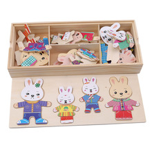 Brinquedo de madeira dos desenhos animados coelho mudando roupas puzzles vestido educacional mudando quebra-cabeça brinquedos para crianças 2024 - compre barato