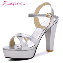 Lasyarrow sapatos femininos de verão, sandálias gladiador, salto alto, sandálias femininas de dedo aberto, sapatos de senhoras dourado e prateado, tamanho 43 rm370 2024 - compre barato