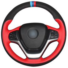 Red Natural Leather Black Suede Car Steering Wheel Cover for BMW F15 X5 2014-2017 F16 X6 2015-2017 2024 - buy cheap