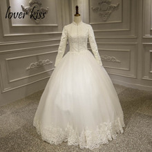 Lover Kiss Arabic Long Sleeve Wedding Dress Muslim 2020 Lace Appliques Islamic Bridal Gowns Vestido De Noiva Robe de Mariage 2024 - buy cheap