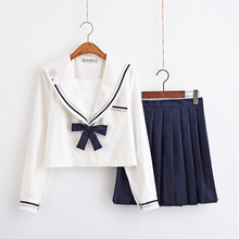 Uniforme escolar japonés para niñas, Tops blancos de marinero + corbata + falda, ropa de estudiantes para niña, ropa de animadora Lala de talla grande 2024 - compra barato