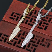 Micro Paved AAA Cubic Zirconia Bling Iced Out Dagger Knife Pendants Necklace for Men Hip Hop Rapper Jewelry Gold Color 2024 - buy cheap