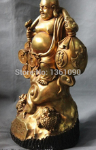 xd 00624 Copper Bronze Gild Lucky Wealth Coin Two Toad Maitreya arhat monk Buddha Statue 2024 - buy cheap