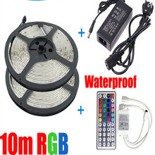 RGB  led strip 5050 waterproof/no-waterproof  2*5m smd strip lighting +44 key IR remote controller +DC12V 7A Power Adapter 2024 - buy cheap