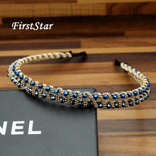 FirstStar Handmade Trendy Luxury Hair Jewelry Accessories Black and Blue Crystal Hairband Rhinestone Diamante Headband For Women 2024 - buy cheap