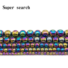Natural Stone colour Plated Hematite Round Loose Beads for Jewelry Making Diy Bracelet 15" Pick Size 2/3/4/6/8/10/12mm 2024 - buy cheap